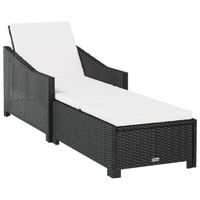 VidaXL Lit avec coussin blanc crème poly rotin noir