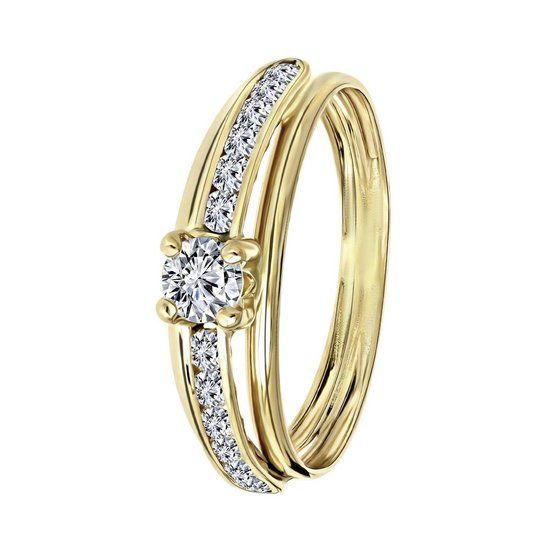 Lucardi Dames Ring met Zirkonia - 14 Karaat Goud - Geelgoud - Maat 58