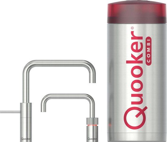 Quooker Nordic Square Twintap 3-in-1 Kraan RVS met Combi+ Boiler