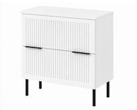3xE living Meuble sous-vasque 60 cm, blanc, pieds noirs, Style | 2 tiroirs à fermeture douce, façade cannelée MDF 18 mm, plan inclus, poignées noires, pieds noirs, 60 x 46 x 73,6 cm