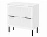 3xE living Meuble sous-vasque 60 cm, blanc, pieds noirs, Style | 2 tiroirs à fermeture douce, façade cannelée MDF 18 mm, plan inclus, poignées noires, pieds noirs, 60 x 46 x 73,6 cm