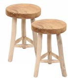 Van der Leeden Houten krukje - Set van 2 - D30 x H45 cm - Naturel - Teakhout