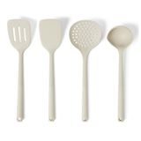 Amazon Basics Siliconen Set Kooklepels en Pollepels, 4-delige Set, Zachte Handgreep, BPA-vrij, Vaatwasbestendig, Linnengrijs