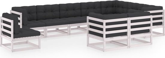 The Living Store Tuinset Grenenhout - Lounge - 70x70x67 cm - Wit - Antraciet