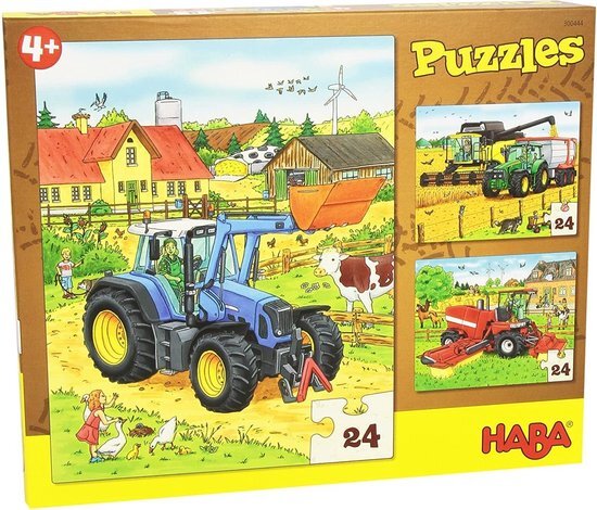 Haba Puzzels 3 x 24 delen - Tractor & co. 300444