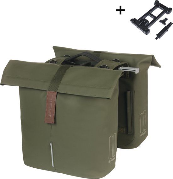Basil City - Dubbele fietstas MIK - 32 Liter - Moss green