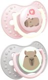 Difrax LOVI Fopspeen Dynamisch - Classy - 0 tot 6 Maanden - Capibara - Roze & Grijs - 2 Stuks