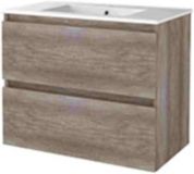 Basic Line Start 46 Badkamermeubelset - 80 x 46 cm - Greeploos - 2 Lades - Keramische Wastafel - 1 Kraangat - Scotch Oak