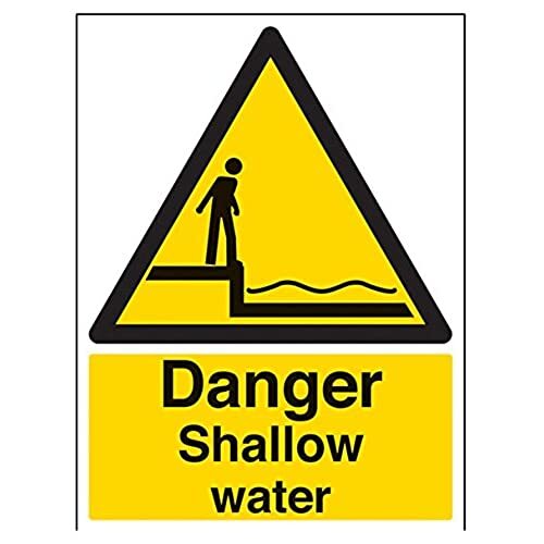 V Safety VSafety Danger Ondiep Water waarschuwingsbord - 300mm x 400mm - 1mm Rigid Plastic
