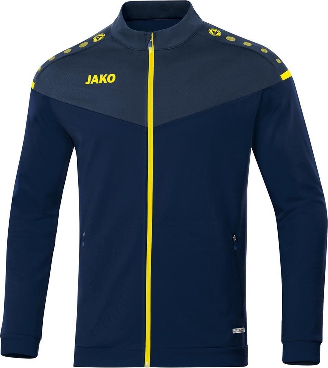 JAKO Champ 2.0 Presentatiejas Dames Marine Blauw-Donkerblauw-Fluor Geel Maat 34