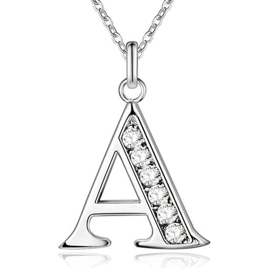 LGT JWLS Lookinggoodtoday Zilverkleurige Letter A Dames Ketting met Zirkonia
