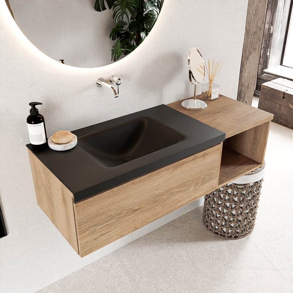 Mondiaz Bukla badmeubel links 1 lade 120 washed oak en urban