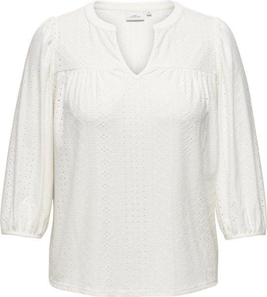 ONLY CARMAKOMA CARSANDRA 3/4 SPLIT TOP JRS Dames Top - Cloud Dancer - Maat S