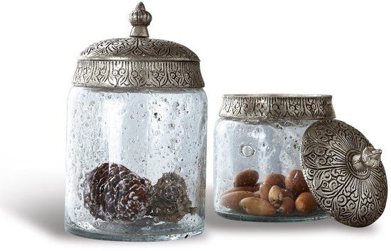 LOBERON Glazen pot set van 2 Laurnena helder/zilverkleurig