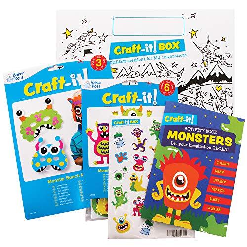 Baker Ross CBS012 Monsters Arts and Crafts Pack voor kinderen - twee leuke Halloween creatieve kits, stickers en activiteitenboek voor jongens en meisjes.