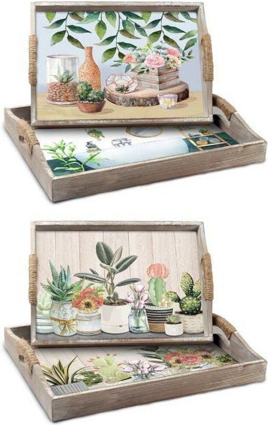 DKD Home Decor Tray Set - Wood MDF - 2 Pieces - Green - Round