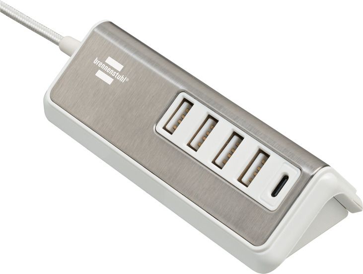 Brennenstuhl 1508230 Universele Oplader met Netstroom en 1.5m Kabel, Wit/Roestvrijstaal