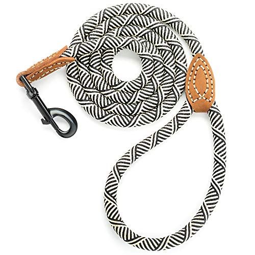 Mile High Life Lederen kleermaker handvat bergbeklimmen hond touw riem met zware metalen stevige sluiting (wit, 6 FT)