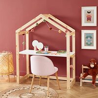 BAÏTA TINY03 Schaalbaar bureau voor kinderen, huisje, grenenhout, wit, L 120 cm