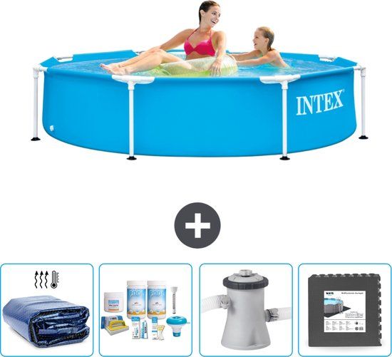 Intex Rond Frame Zwembad - 244 x 51 cm - Blauw - Solarzeil - Onderhoudspakket