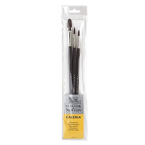 Winsor & Newton 5790604 Galeria Acrylpinsel Set, aus Synthetikfasern, ideale Kontrolle für dickere Farbaufträge, Set 3 Pinsel kurzer Stiel Rundpinsel Nr. 6 und 8, Filbertpinsel Nr. 12