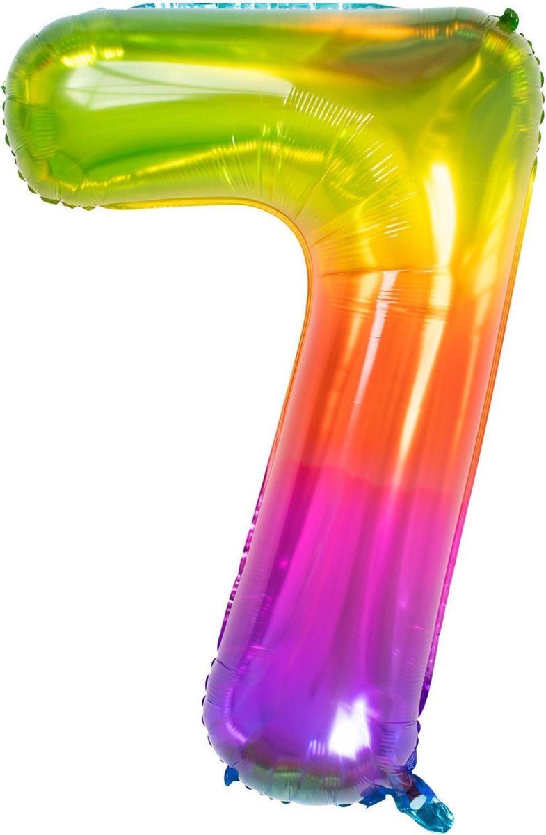 Folie Ballon Cijfer 7 Regenboog XL 81cm leeg