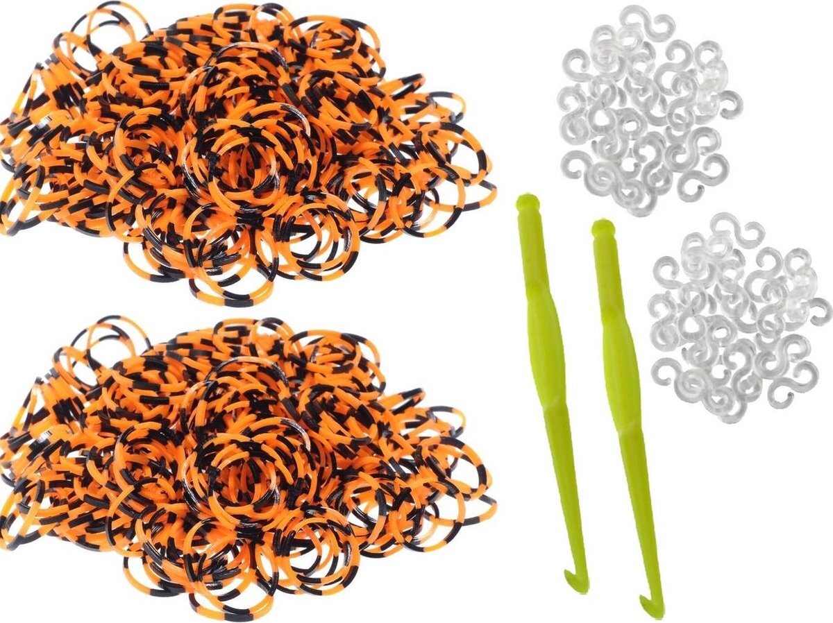 Behave 600 Loom Bands met 2 weefhaken en S-clips zwart & oranje