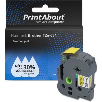 PrintAbout TZe-651 Tape - Black on Yellow (24mm) - Compatible with Brother Printers