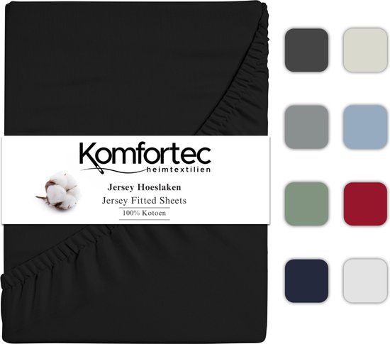 Komfortec Jersey Stretch Hoeslaken 180x200 cm - Zwart - 100% Katoen