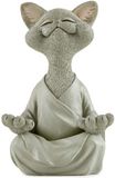 JFSM INC. Grillige grijze boeddha kat beeldje meditatie yoga verzamelobject - Happy Cat Collection - Kattenliefhebber geschenken voor vrouwen, kattenliefhebber geschenken voor mannen