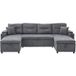 Canapé 4 places en velours avec doubles chaises longues, rangements intégrés, porte-gobelets et port USB Type-C – Noir charbon