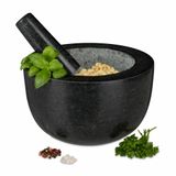 Relaxdays vijzel met stamper - graniet - Ø 20 cm - gepolijst - 750 ml - voor kruiden - donkergrijs