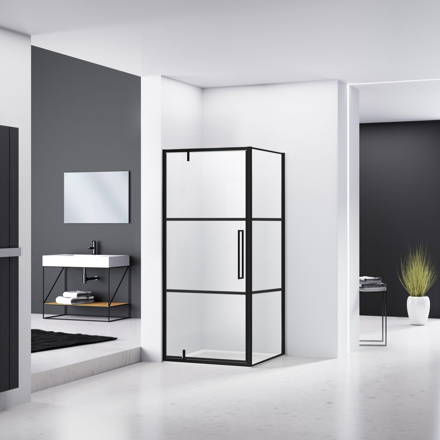 Van Rijn Hoek douchecabine ST04 helder glas 90x100cm - Zwart