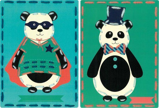Vervaco Borduurkaart kit - Circus panda's set van 2