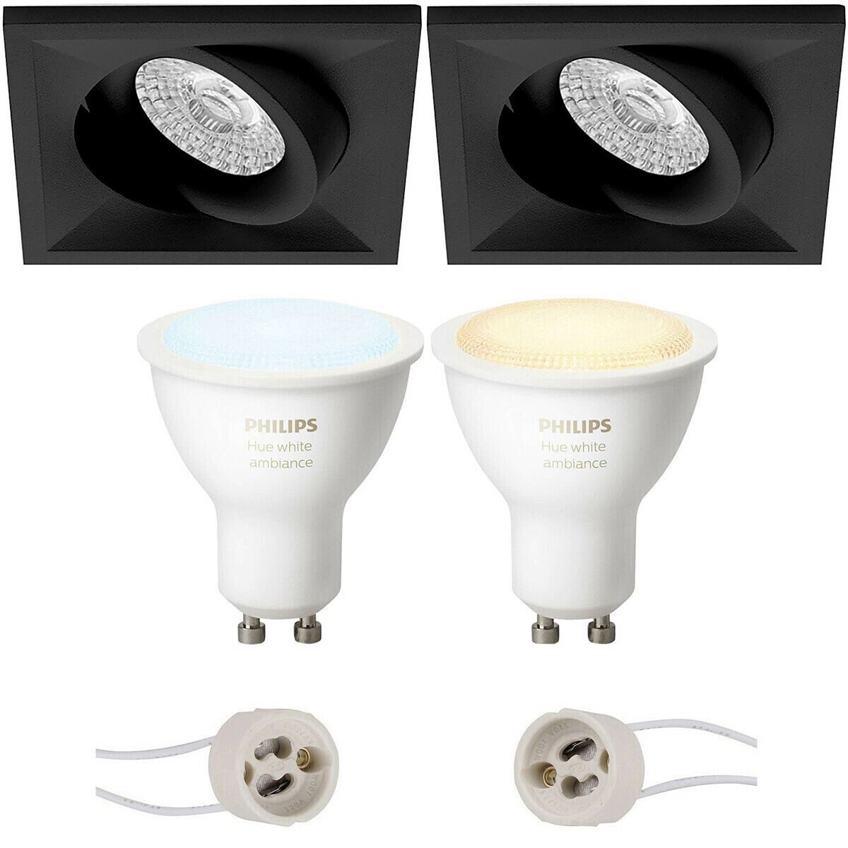 BES LED Pragmi Qiundo Pro - Inbouw Vierkant - Mat Zwart - Kantelbaar - 80mm - Philips Hue - LED Spot Set GU10 - White Ambiance - Bluetooth