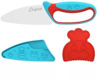 Chefclub Kids Kinderkeukenmes - Veilig snijmes met vingerbeschermer - Roestvrij staal - Blauw/Rood - 3 Stuks