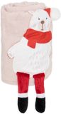 JJA Noelino Plaid de Noël avec ours 125 x 150 cm Crème Polyester