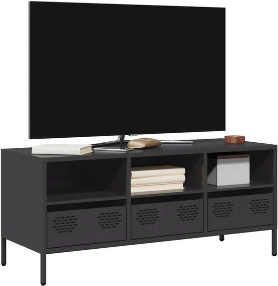 vidaXL Tv-meubel 101,5x39x43,5 cm koudgewalst staal zwart