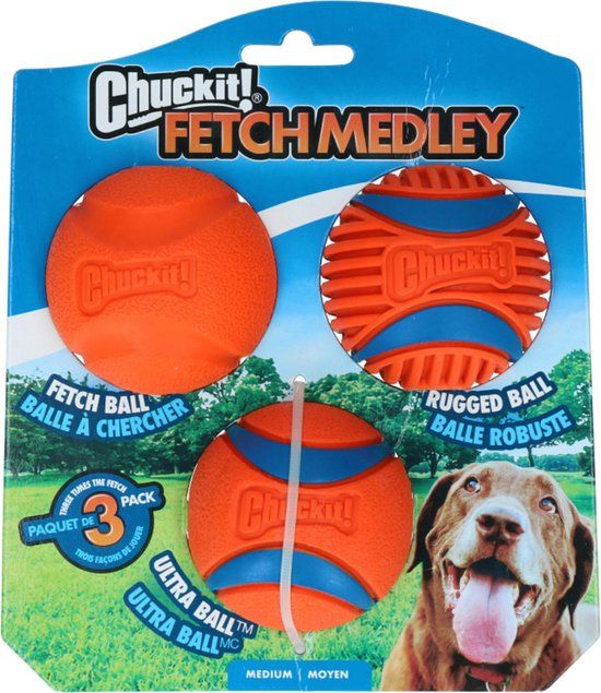 Chuckit! Fetch Medley Gen3 - Hondenspeelgoed - M - 3 stuks - Oranje - ø 6 cm