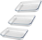 Chef Traiteur Ovenschaal van borosilicaat glas - 3x - rechthoek - 2.2 Liter - 35 x 20 x 5 cm