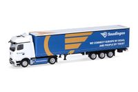 Herpa vrachtwagen model Mercedes-Benz Actros L ProCabin Bigspace schuifzeil oplegger "Saudingo" (Litouwen/Siauliai), schaal 1:87