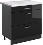 Vicco Keukenonderkast R-Line, Zwart hoogglans/Antraciet, 80 cm met 3 laden marmer werkblad
