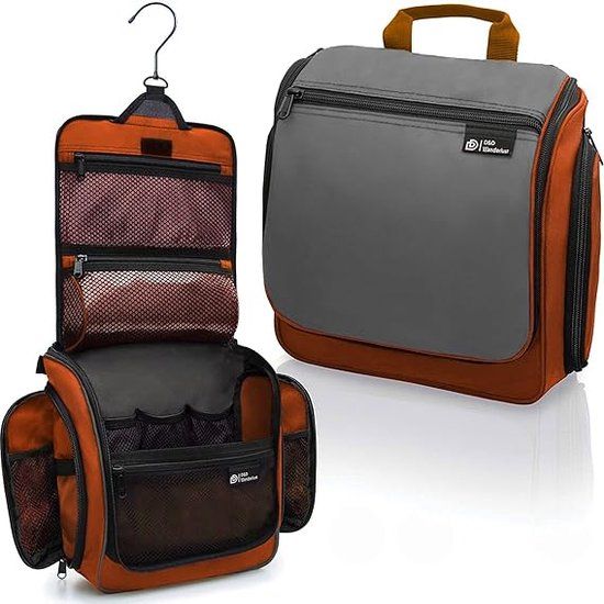 D&D Wanderlust Toilettas met Haak - Ophangbare Luxe Travel Organizer - Oranje - Unisex - 6 liter
