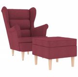 vidaXL Fauteuil met voetenbankje stof wijnrood