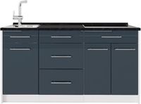 Vicco Keukenblok Fame-Line, Donkerblauw hoogglans/Wit, 150 cm zonder werkblad