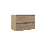 Saniclass Chacito Meuble de salle de bain - 100x40x55cm - lavabo blanc brillant - 1 trou de robinet - 2 tiroirs - peu profond - sans poignée - chêne mat