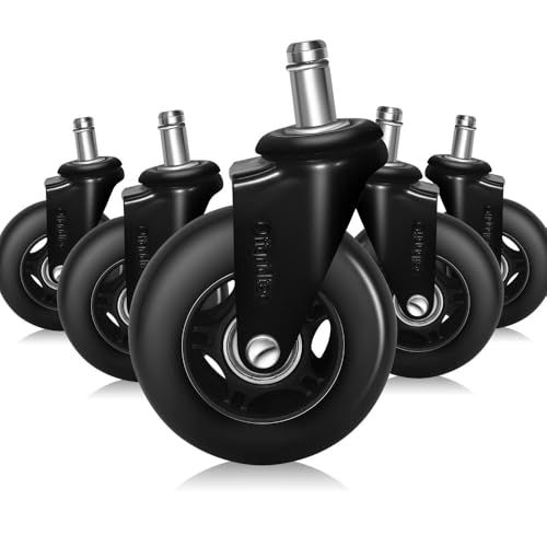Offgridtec Set van 5 bureaustoelwielen, reservewielen voor bureaustoelen op tapijt- en parketvloeren, duurzame stoelwielen, krachtige wielen, beschermt hardhouten en vinylvloeren, 11 x 22 mm schacht