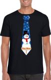 Bellatio Decorations Shoppartners Bv Foute kersttrui t-shirt - met sneeuwpop stropdas print - zwart - voor heren - korte mouwen S