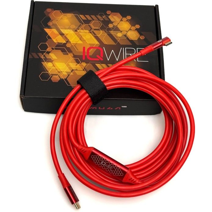 IQwire Formula 10G, tether cable RED, 5m, intelliconnect USB C connectoren, metal boosters, Right Angle