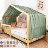 lilimaus Ciel de lit 100% mousseline de coton, fait main, ciel de lit décoratif pour lit de fille et de garçon, rideau, vert